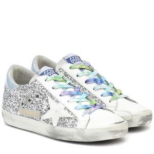 NEW Golden Goose superstar Glitter Iridescent Sneakers Silver, Tie-die laces, 39